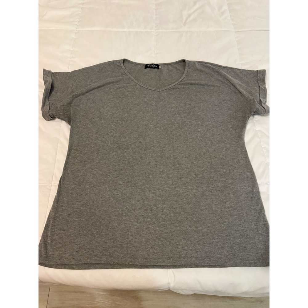 Aifer Womens XXL Gray V-Neck Short Sleeve Rolled Cuff T-Shirt Basic Tee